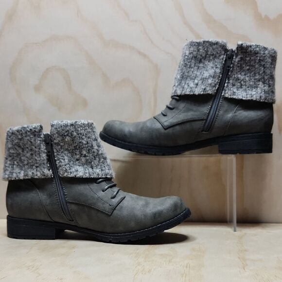 Rocket Dog Gray Fold-Over Combat Boots Moto Ankle Women 8.5 Shoe Buckle Babster - Picture 14 of 14